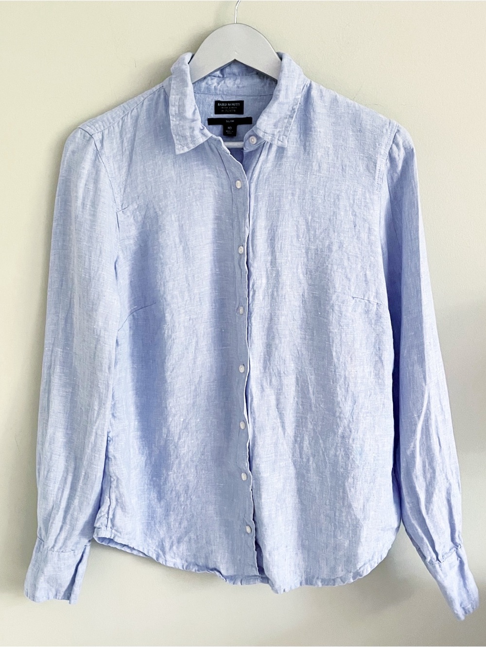 Baird McNutt J Crew blue Irish linen, button-down shirt